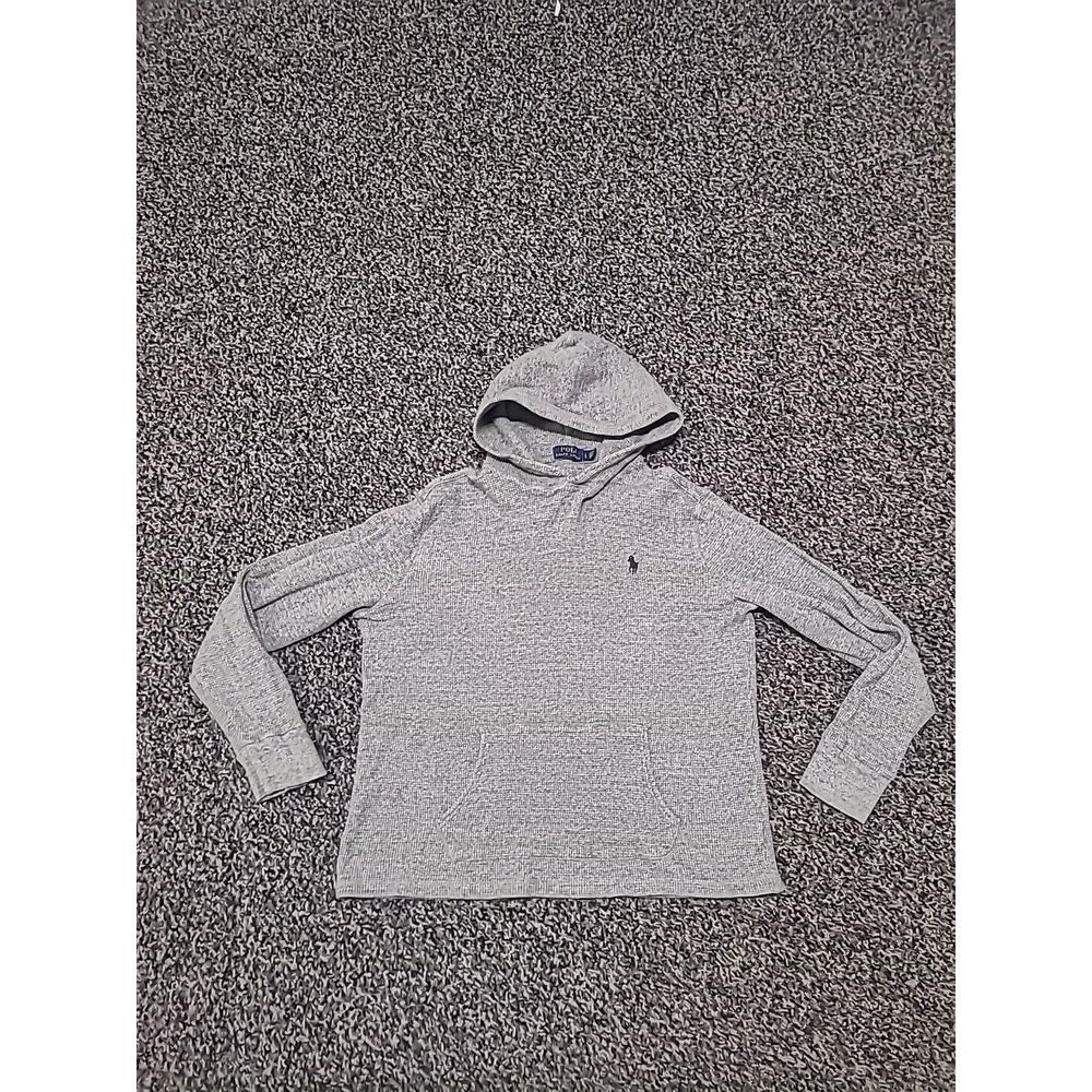 Polo Ralph Lauren Waffle‎ Knit Womens Large Pullover Hoodie Gray - no drawstring